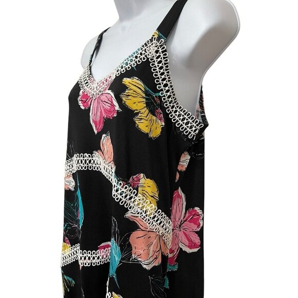 Black Floral Maxi Dress‎ Hi-Lo Hem Sz Med Beach Vacation Y2K babydoll Romantic - Picture 7 of 8